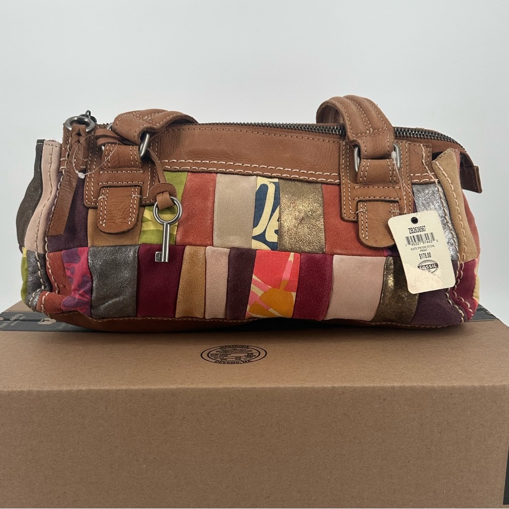 Fossil Vintage Patchwork Leather Shoulder Bag with Key Charm – New with Tags